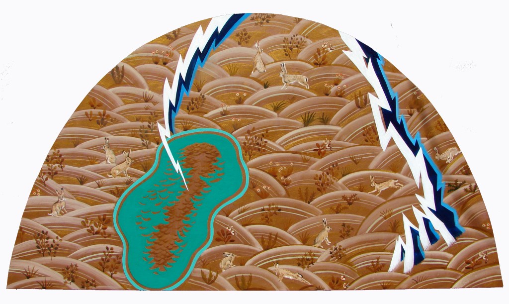 El rayo y las liebres Huile sur bois 120cm x 140 cm